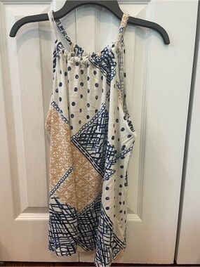 Loveappella Blue & Tan Jersey Halter Top